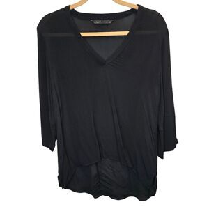 Zara Woman M Sheer Long Sleeve High Lo Tunic Black